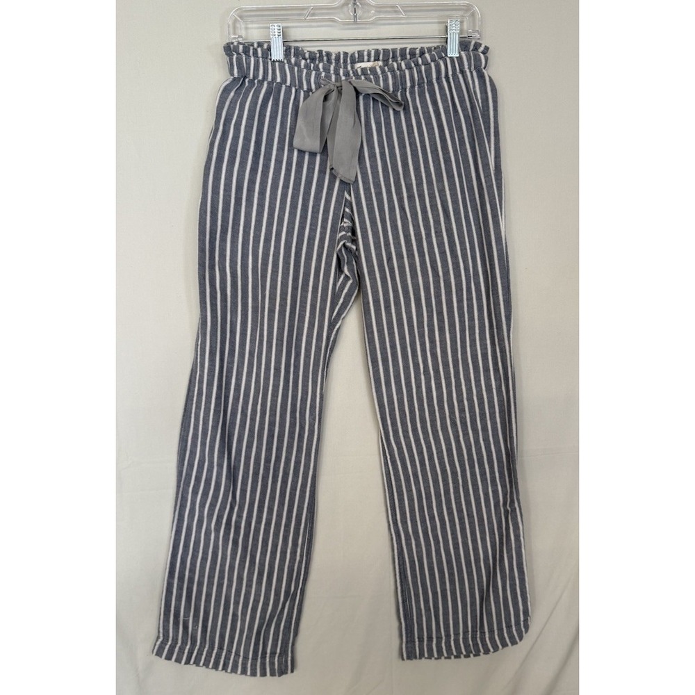 American Eagle Chambray Straight Leg Pants Striped Tie Waist Belt Gray White Sm